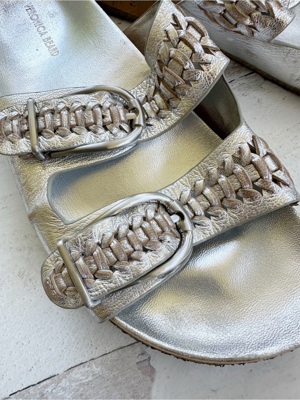 Veronica Beard • Paige Metallic Dual-Buckle Slide Sandals - Picture 6 of 11